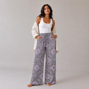 Lane Bryant linen blend wide leg pants women's size 20 paisley boho beachy